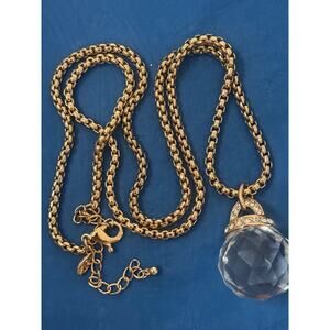 OPC Gold Tone Faceted Crystal Orb Pendant Necklace Long 32” Statement 111g
